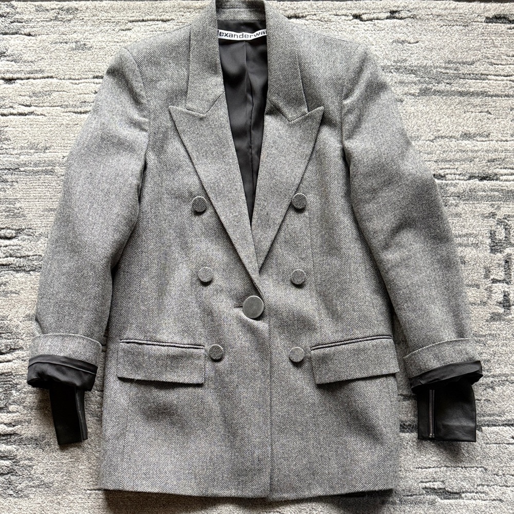 Alexander Wang Grey Herringbone Double-Breasted Style Blazer